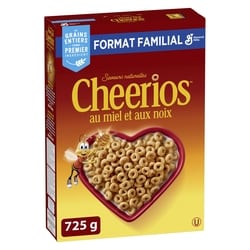 General Mills Céréales à base de grains entiers Cheerios miel et noix, format familial 725 g, 0,69 $/100g