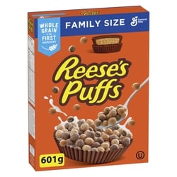 General Mills Reese's Puffs, Céréales Pour le Petit-Déjeuner Saveur Beurre d'Arachide et Chocolat, Grains Entiers, Format Familial 601 g, 0,83 $/100g