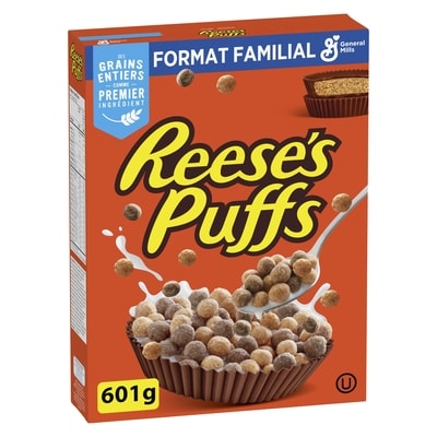 General Mills Reese's Puffs, Céréales Pour le Petit-Déjeuner Saveur Beurre d'Arachide et Chocolat, Grains Entiers, Format Familial 601 g, 1,33 $/100g
