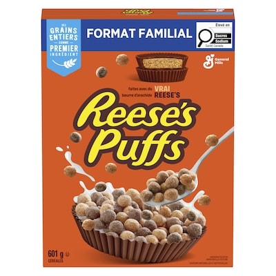 Reese's Puffs, Céréales Pour le Petit-Déjeuner Saveur Beurre d'Arachide et Chocolat, Grains Entiers, Format Familial