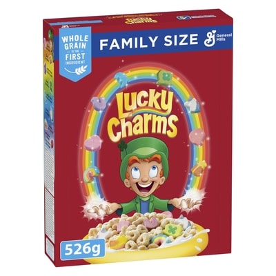 General Mills Lucky Charms Breakfast Cereal with Marshmallows, Family Size, Whole Grains 526 g, $1.14/100g