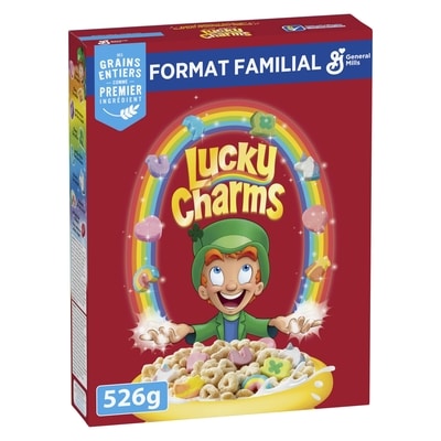 General Mills Lucky Charms, Céréales de Petit Déjeuner Avec des Guimauves, Grains Entiers, Format Familial 526 g, 1,24 $/100g