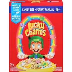 General Mills Lucky Charms, Céréales de Petit Déjeuner Avec des Guimauves, Grains Entiers, Format Familial 526 g, 1,23 $/100g