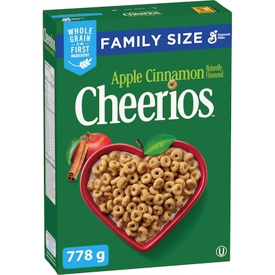 General Mills Cheerios Cereal Apple Cinnamon Family Size 778 g, $0.90/100g
