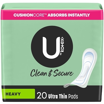 U by Kotex Clean & Secure Ultra Thin Pads, Heavy Absorbency, 20 Count 20 ea, $0.35/1ea