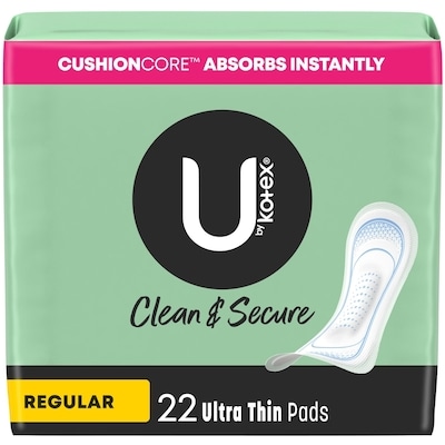 U by Kotex Clean & Secure Ultra Thin Pads, Regular Absorbency, 22 Count 22 ea, $0.32/1ea