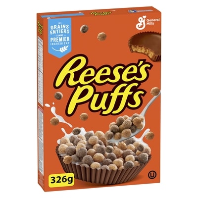 General Mills Reese's Puffs, Céréales Pour le Petit-Déjeuner Saveur Beurre d'Arachide et Chocolat, Grains Entiers 326 g, 0,92 $/100g