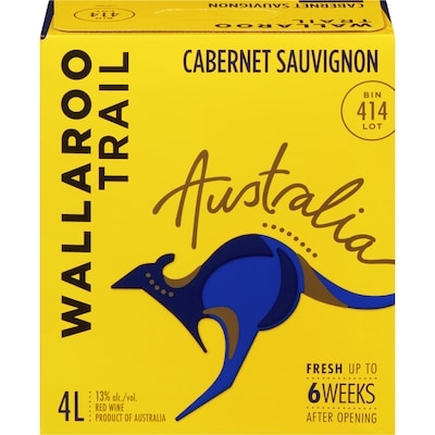 Wallaroo Trail BIN 414 Cab-Sauv Vin Rouge, 4L (ID required at pick-up) 4000 ml, $1.15/100ml