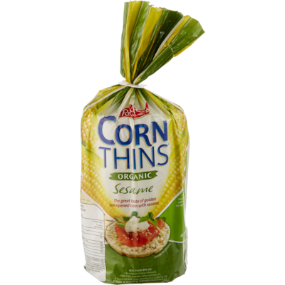 Real Foods Corn Thins Crispbread Slices Organic Sesame 150 g, $2.53/100g