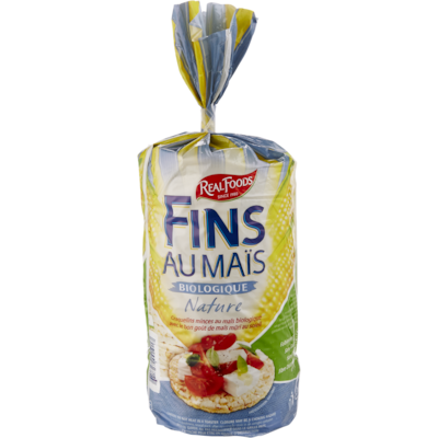 Real Foods Fins au Maïs Crispbread Slices Nature Biologique 150 g, 2,39 $/100g