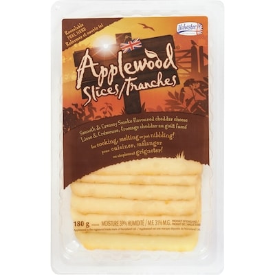 Ilchester Applewood Slices Smooth & Creamy Smoke Flavoured Cheddar Cheese 31% M.F. 180 g, $4.16/100g