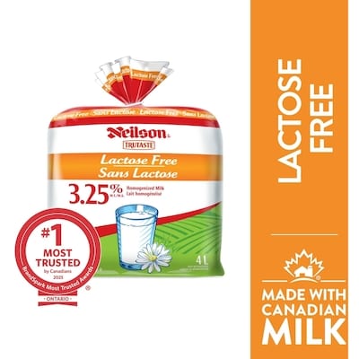 Neilson 3.25% Lactose Free Milk 4 l, $0.28/100ml