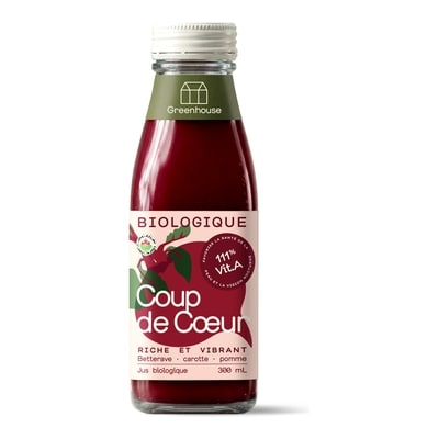 Greenhouse Jus pressé à froid biologique Coup de cœur, betterave et carotte 300 ml, 2,33 $/100ml
