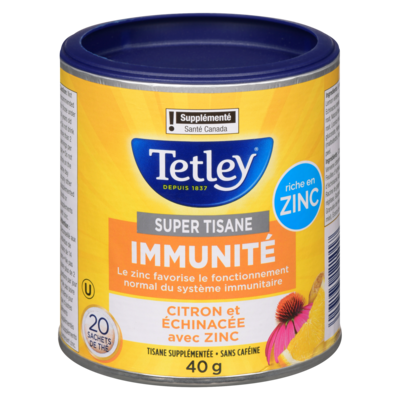 Tetley Super Tisane Immunité Citron et Échinacée avec Zinc 20 Sachets de Thé 20 ea, 0,25 $/1ch