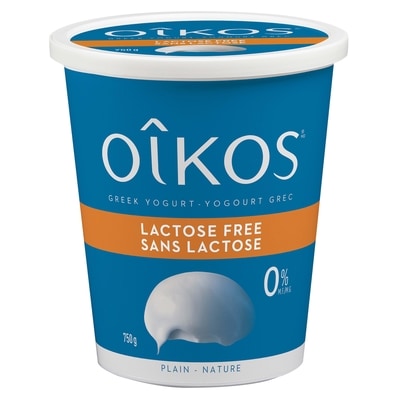 Oikos Yogourt Grec sans lactose, sans gras, Nature, 0% M.G., sans sucre ajouté 750 g, 1,00 $/100g