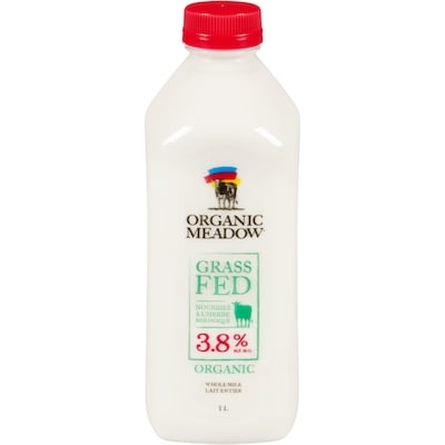 Organic Meadow Lait Entier Nourries à l'Herbe Biologique 3.8 % M.G. 1 l, 0,70 $/100ml