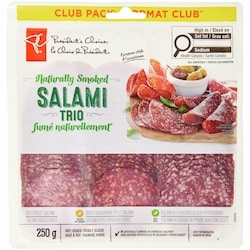 le Choix du Président Trio de salami fumé naturellement, format club 250 g, 5,60 $/100g