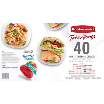 Rubbermaid TakeAlongs Food Storage Containers, Ruby Red, 40-Piece Lunch and Meal Prep Set 1 ea, $1.20/1ea