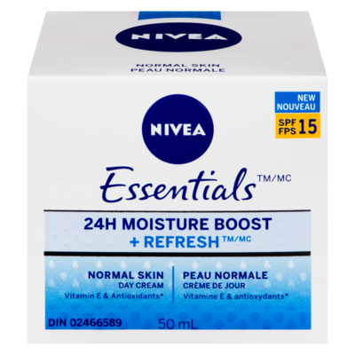 Nivea Essentials 24H Moisture Boost + Refresh Day Cream Normal Skin SPF 15 50 ml, $25.98/100ml