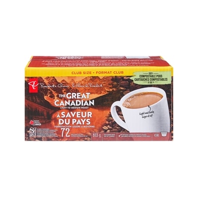 President's Choice The Great Canadian Light to Medium Roast Single Serve Coffee Pods 72 ea, $0.56/1ea