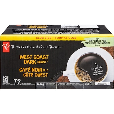 President's Choice Gourmet West Coast Dark Roast Single Serve Coffee Pods 72 ea, $0.54/1ea