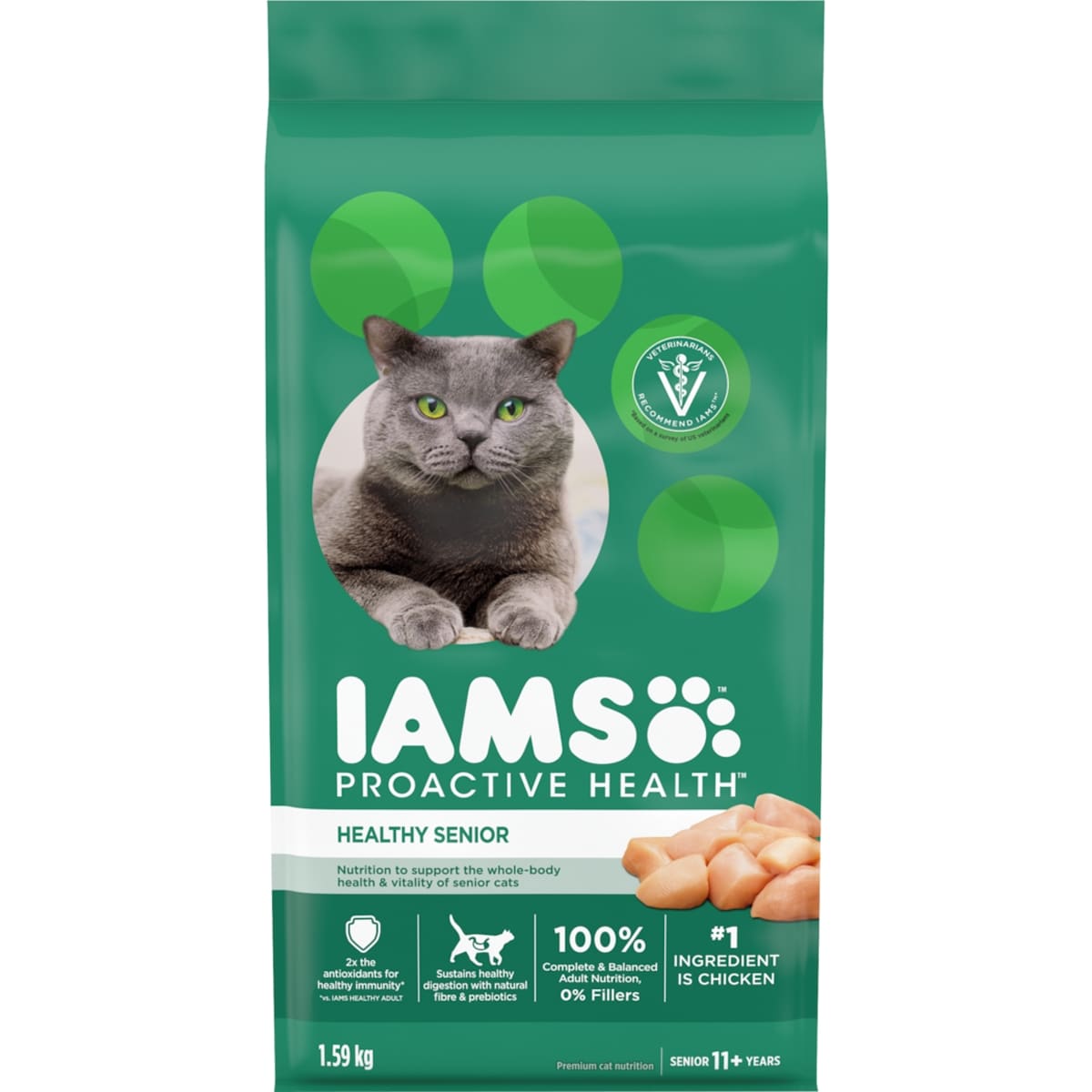 Iams Proactive Health Healthy Senior with Chicken Dry Cat Food 1.588 kg, $1.13/100g