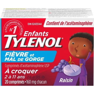 Tylenol Fièvre et douleur pour enfants, à croquer 20 ea, 0,57 $/1ch