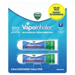 Vicks VapoInhaler Nasal Decongestant Inhaler, Menthol Scent, Pack of each 2x0.4 ml, $2,247.50/100ml