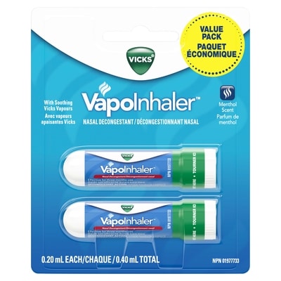 Vicks VapoInhaler Nasal Decongestant Inhaler, Menthol Scent, Pack of each 2x0.4 ml, $2,497.50/100ml