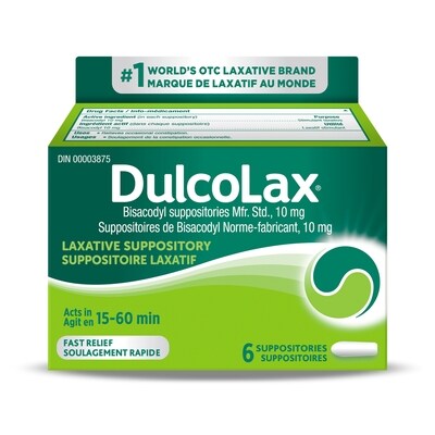 Dulcolax Suppositoires Laxatif Bisacodyl, 10mg 6 ea, 1,67 $/1ch