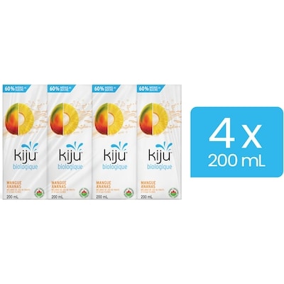 Kiju Boîtes de jus de fruits mangue et ananas biologique 4x200.0 ml, 0,62 $/100ml