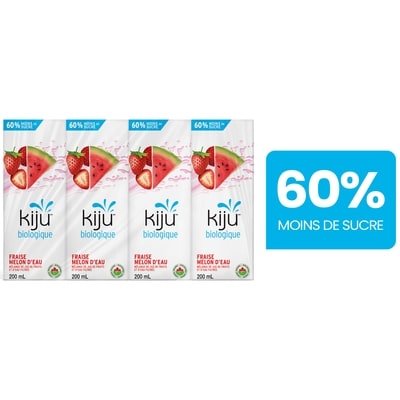 Kiju 60 % moins de sucre Boîtes de jus biologiques fraise et melon d’eau 4x200.0 ml, 0,38 $/100ml