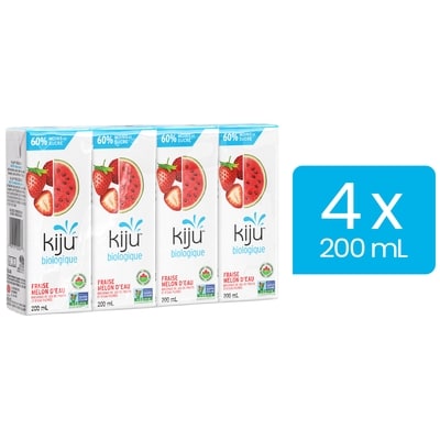 Kiju Boîtes de jus de fraise et melon d’eau biologique 4x200.0 ml, 0,62 $/100ml
