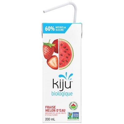 60 % moins de sucre Boîtes de jus biologiques fraise et melon d’eau