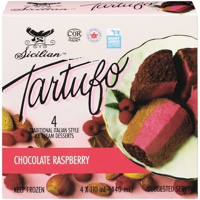 Sicilian Italian-Style Ice Cream, Tartufo Chocolate Raspberry 4x110.0 ml, $2.00/100ml