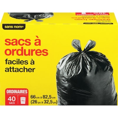Sans Nom Sacs à ordures, ordinaires 40 ea, 0,20 $/1ch