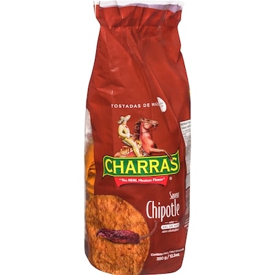 Charras Charras Tostadas de Maïs Saveur Chipotle avec Sel de Mer 350 g, 1,23 $/100g