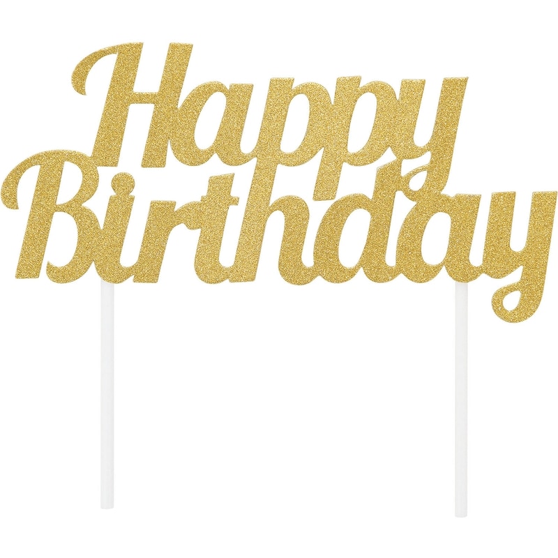 Happy Birthday Cake Topper Gold Glitter