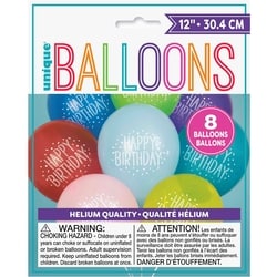 Fun Happy Birthday 12" Latex Balloons, 8ct