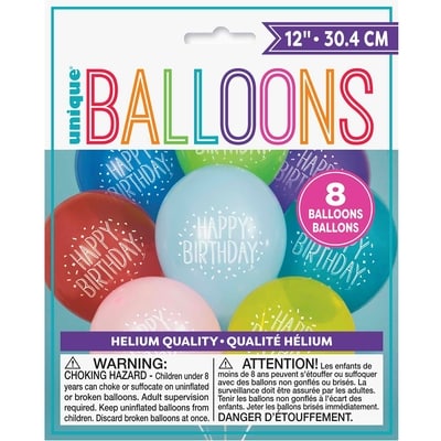 null Fun Happy Birthday 12" Latex Balloons, 8ct 8x1.0 ea, $0.25/1ea