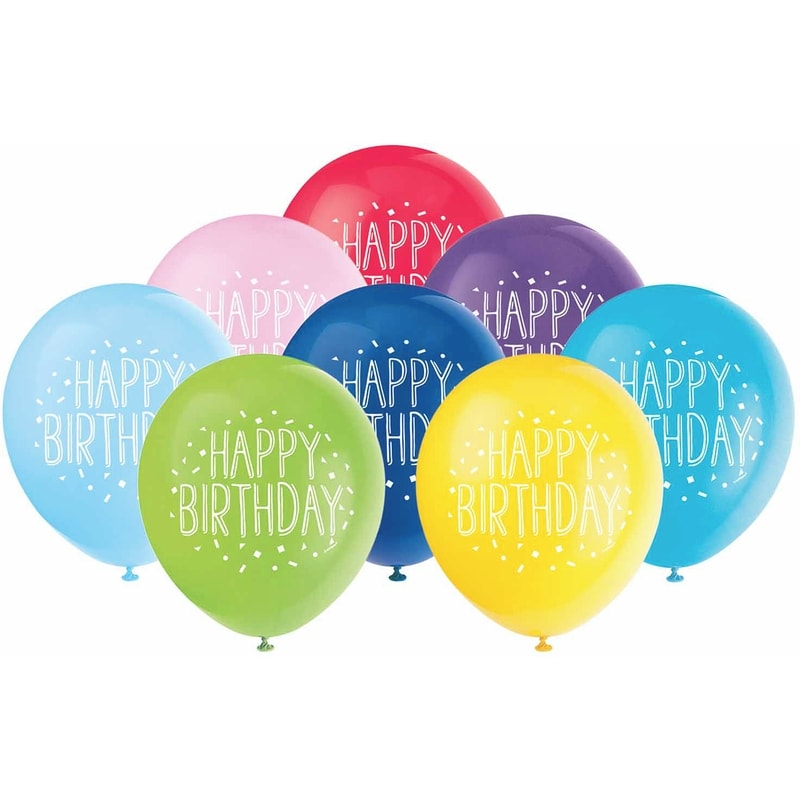 Fun Happy Birthday 12" Latex Balloons, 8ct