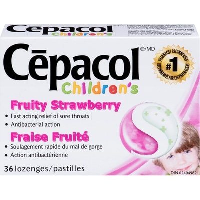 Cépacol Cépacol enfants Fraise fruitée, 36 pastilles contre le mal de gorge  (36 ch.) 36 ea, 0,31 $/1ch