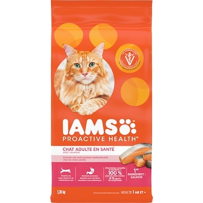 Iams Nourriture sèche pour chats adultes IAMS PROACTIVE HEALTH Healthy Adult avec saumon, sac 3.18 kg, 0,88 $/100g