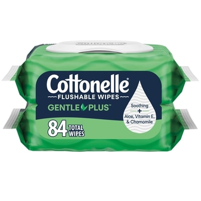 Cottonelle GentlePlus Flushable Wet Wipes with Aloe & Vitamin E, Adult Wet Wipes, 2 Flip-Top Packs, 42 Wipes Per Pack (84 Total Wipes) 2x42.0 ea, $5.00/1ea