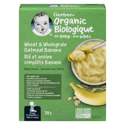 Nestlé Gerber Organic Wheat & Wholegrain Oat Banana, Baby Cereal 208 g, $3.12/100g