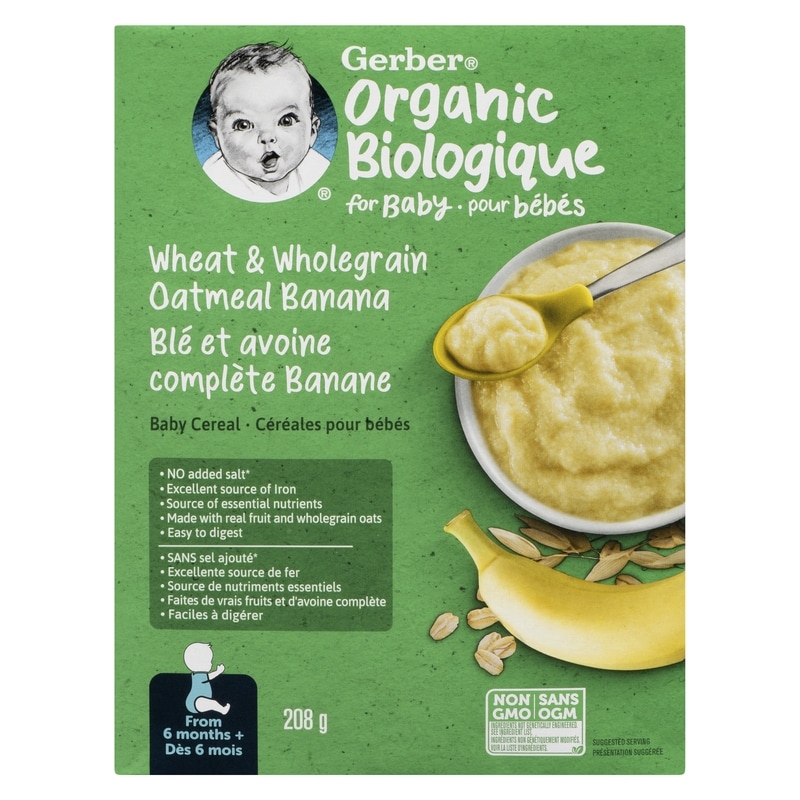 Gerber Organic Wheat & Wholegrain Oat Banana, Baby Cereal