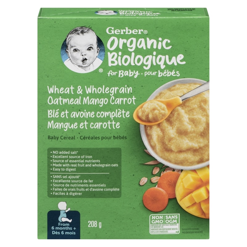 GERBER Organic Wheat Wholegrain Oat Mango Carrot Baby Cereal