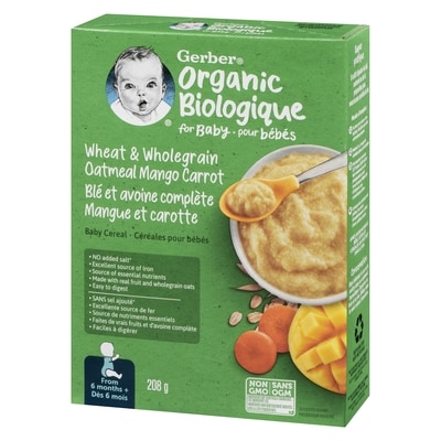 GERBER Bio Blé et avoine ent. Banane Mangue Carotte Cér. Bébés 208g