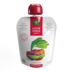 Love Child Organics Organic Apples, Strawberries, Beets + Blueberries Puree 128 ml, $1.79/100ml