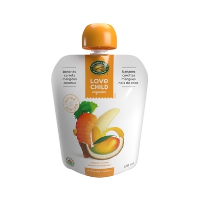 Love Child Organics Organic Bananas, Carrots, Mangoes + Coconut Puree 128 ml, $1.79/100ml